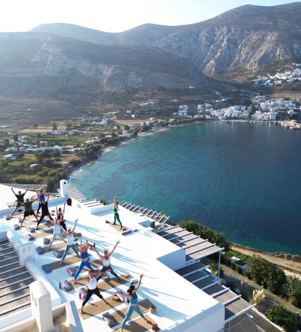 Rooftop yoga session above the bay